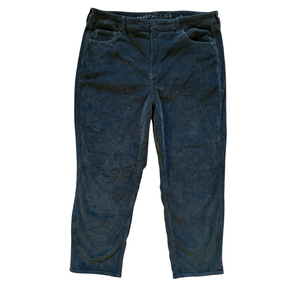 American Eagle Green Corduroy Mom Jeans Size 16 Short Relaxed Fit Stretch